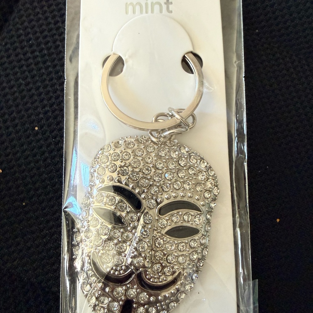 Mint Silver Rhinestone Mask Key Holder